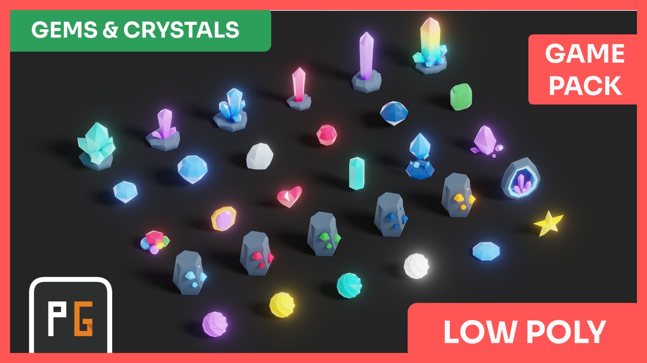 Media 1 for listing π Low Poly Gems & Crystals Pack