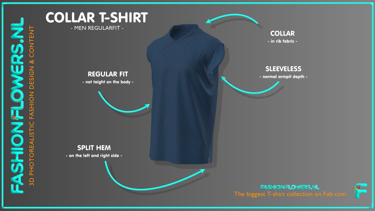 Media 1 for listing Blue Colour Sleeveless Polo Shirt | Sleeveless Collar T-shirt | Side Splits