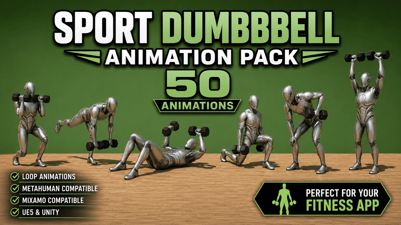 Media 1 for listing Sport Gym Fitness Workout animations Dumbbell