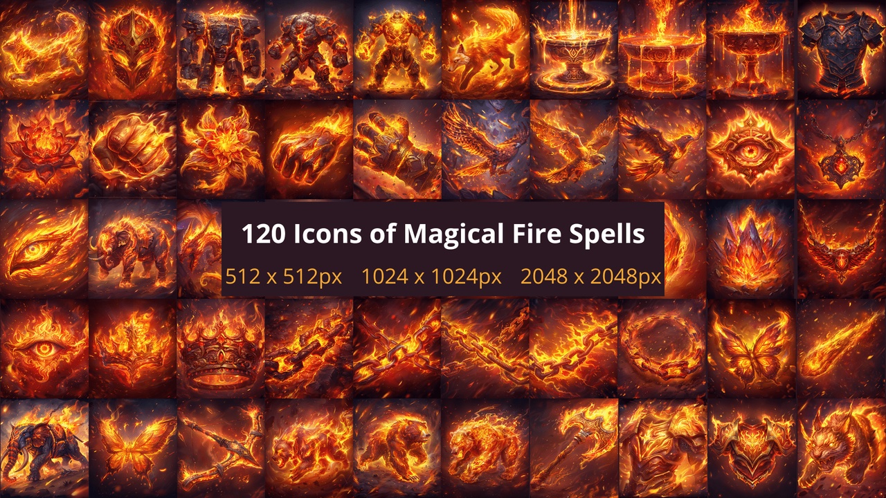 Media 1 for listing 120 Icons of Magical Fire Spells 01