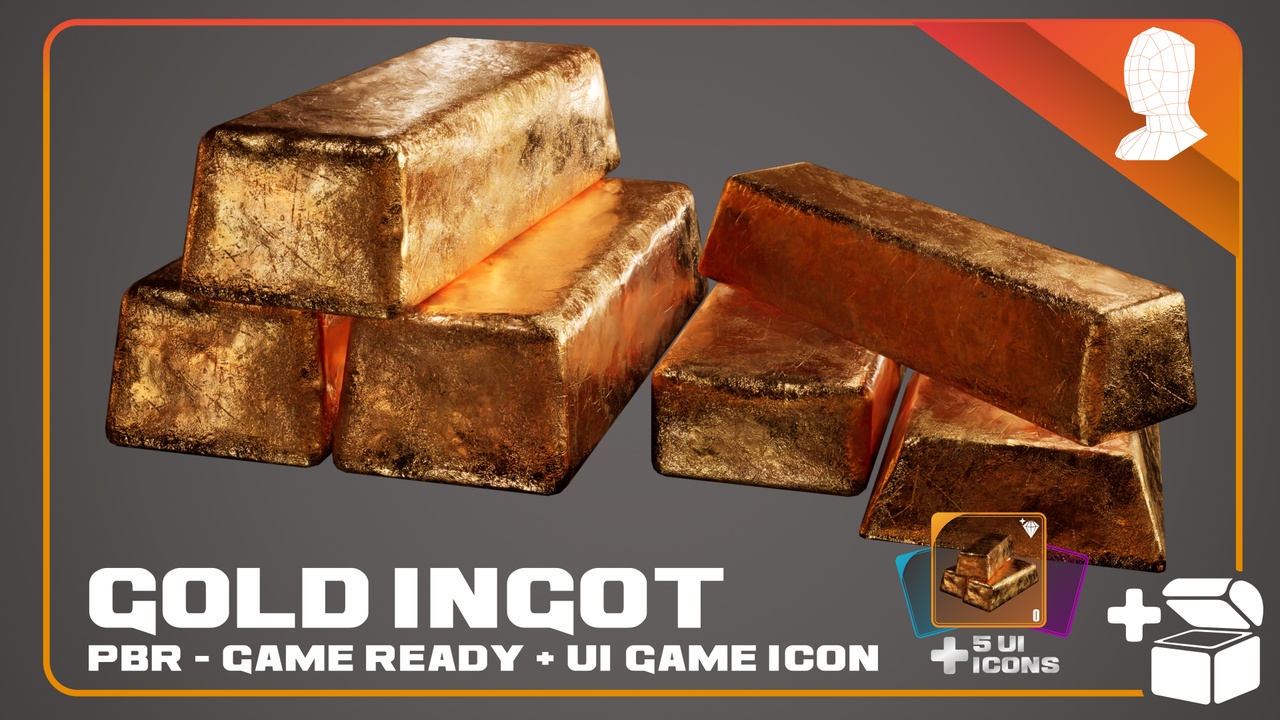 Gold Ingot + 5 Loot Icons - PBR Game Ready ์ ํ ๋ฑ๋ก์ ์ํ ๋ฏธ๋์ด 1๊ฐ
