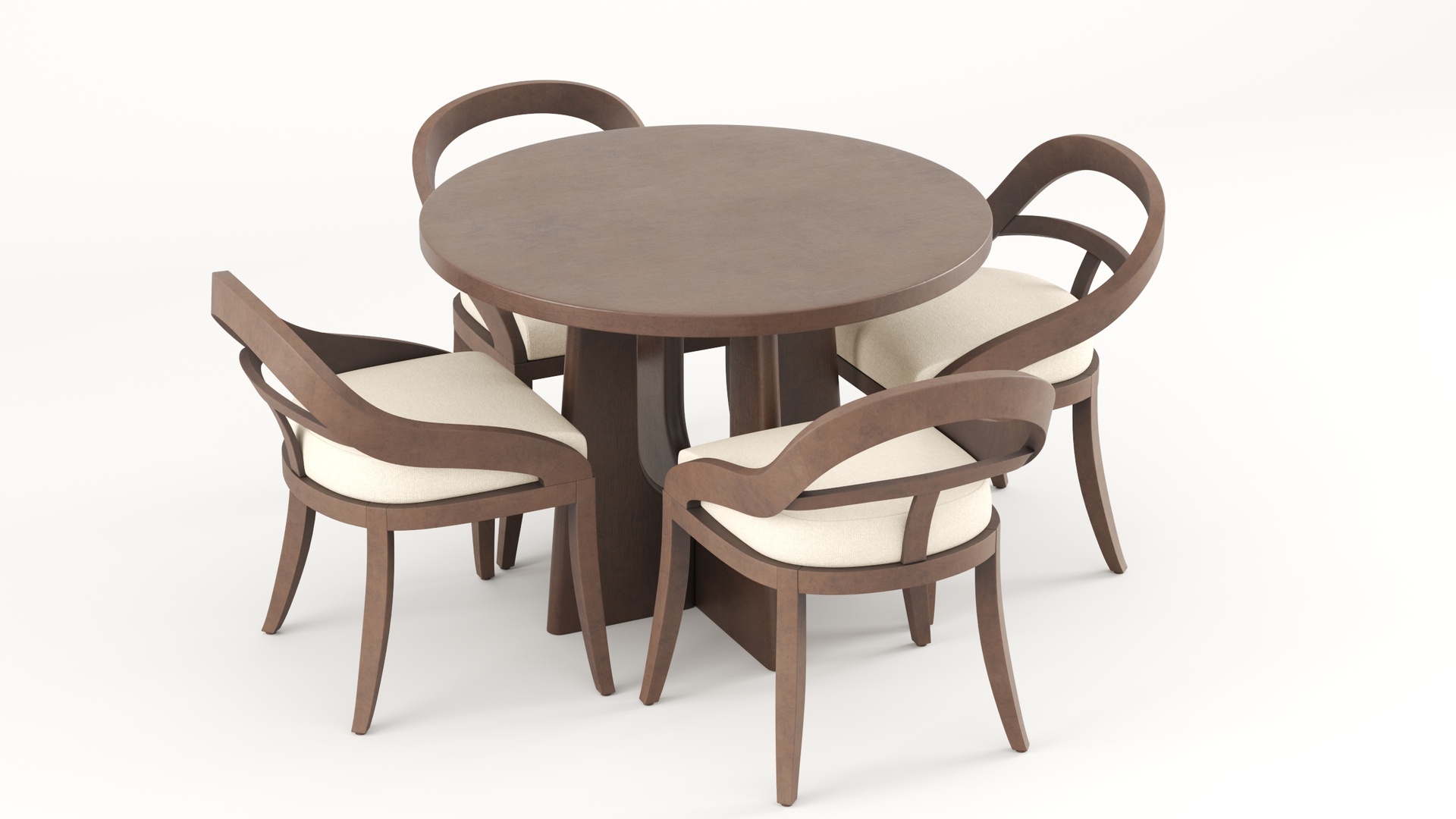 Media 1 for listing Dining Set - Wooden 4-Seater Round Table with Upholstered Chairs