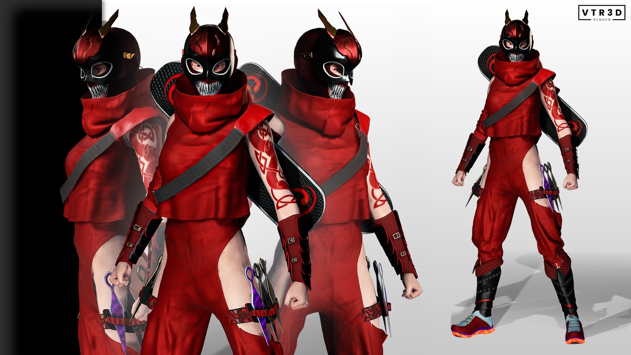 Media 1 for listing Ninja Warrior Red Stylized Realistic Female