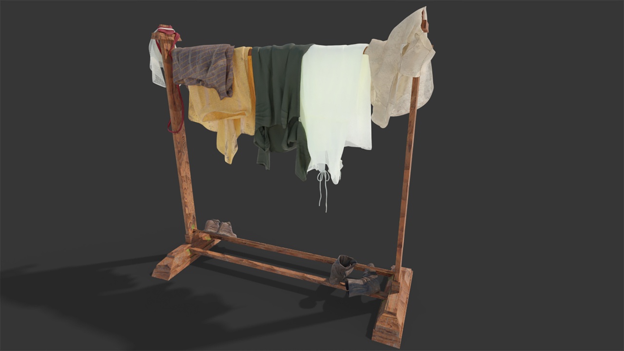 Medieval Clothes Rack (Full) - Game Asset | PBR | Low-poly | | Fab