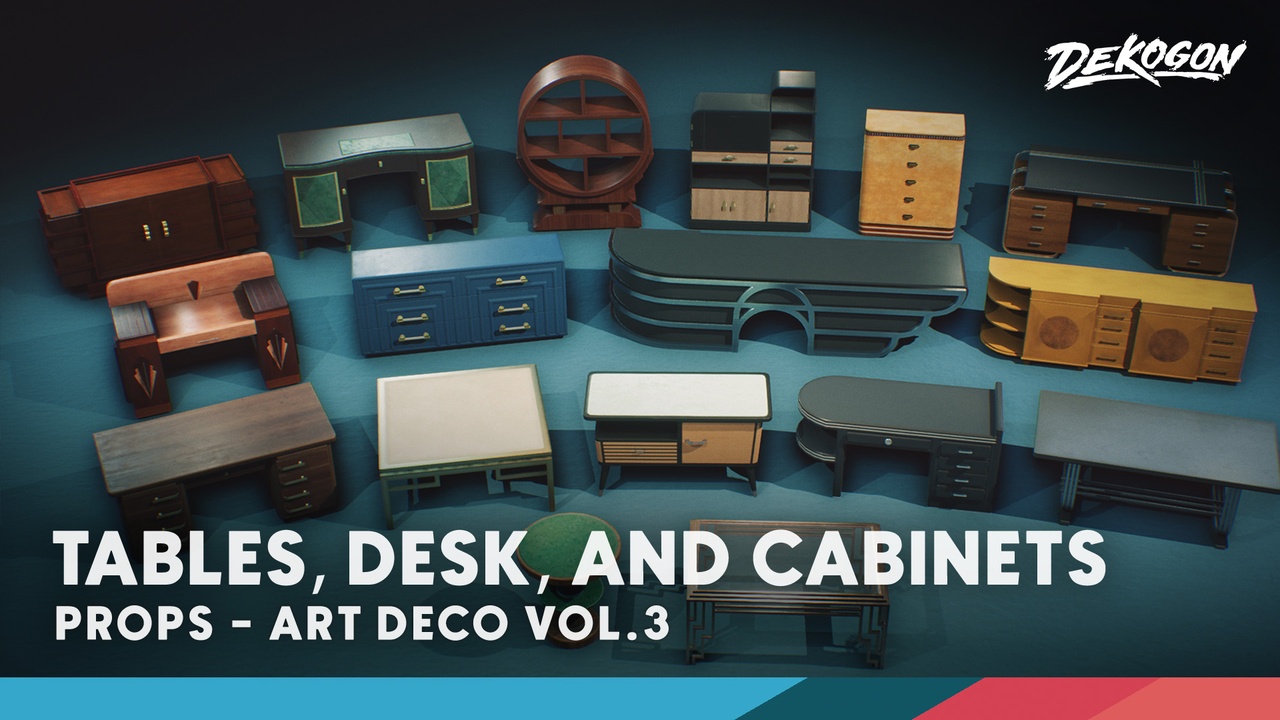 Media 1 for listing Art Deco Furniture and Props VOL.3 - Tables, Desks, and Cabinets