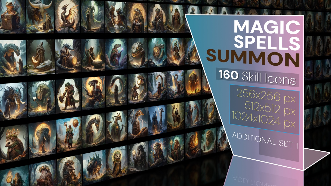 商品 160 additional magical spell icons themed around - Summon. Pack 1 的媒体 1