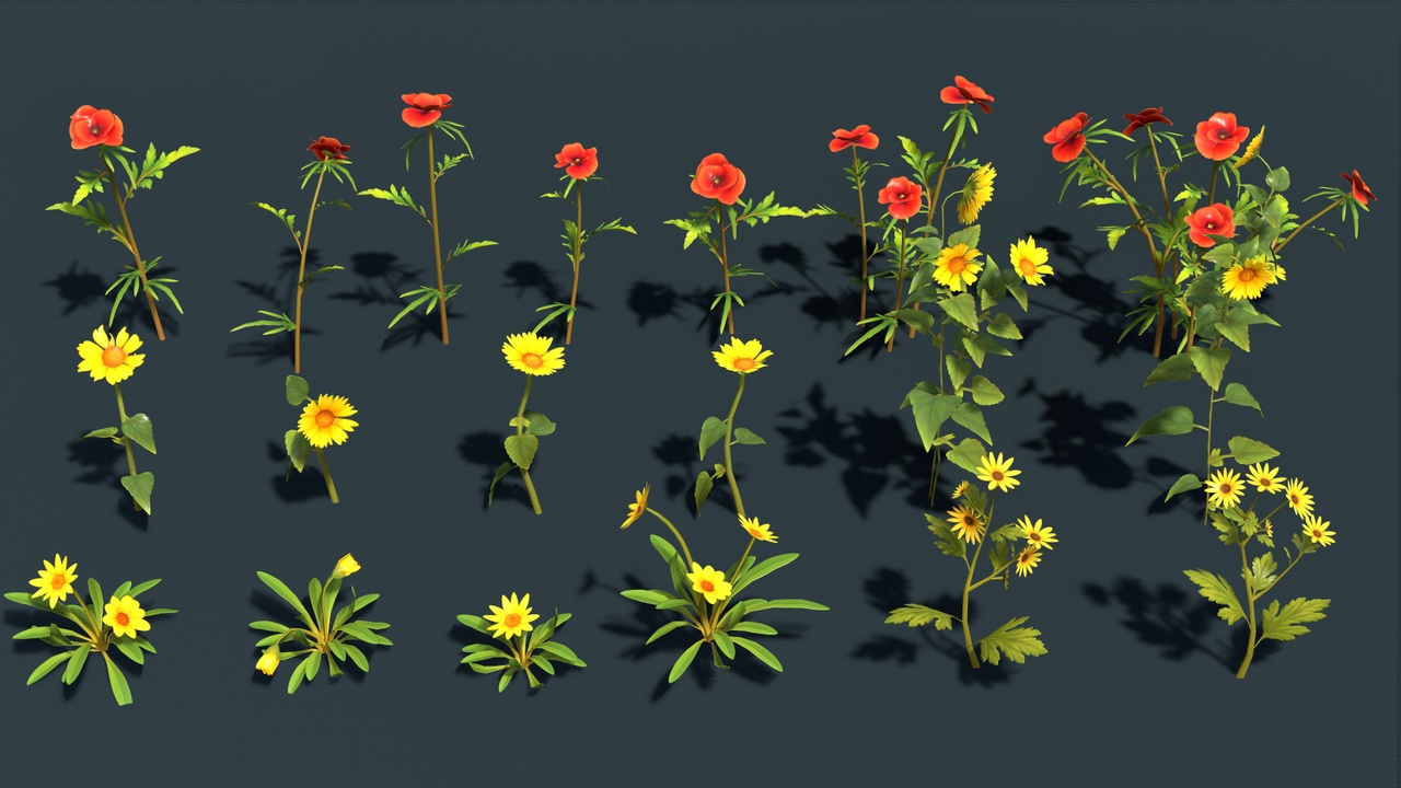 Media 1 for listing ToonFlora – Stylized Lowpoly Wild Flowers Pack Vol–1