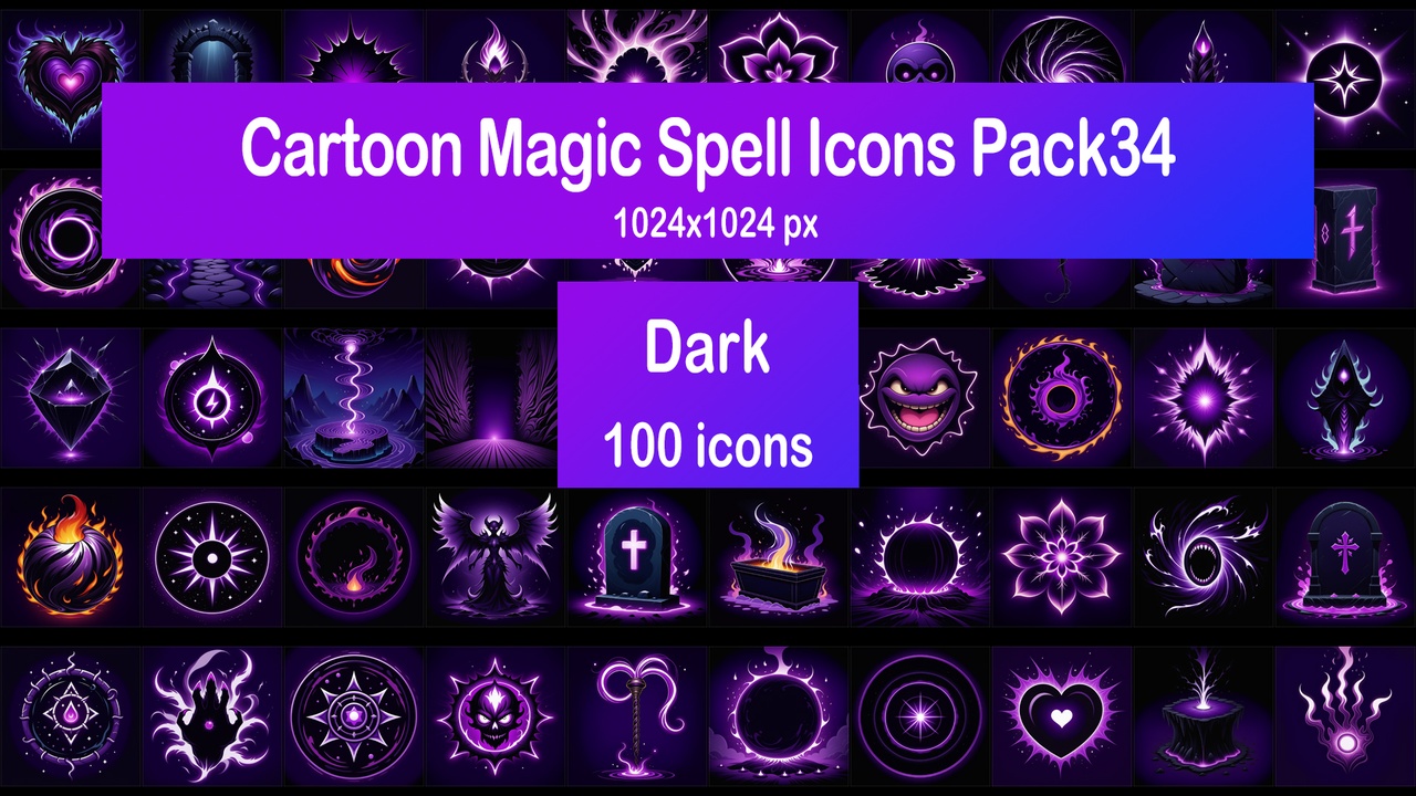 Media 1 for listing Cartoon Magic Spell Icons Pack34 - Dark
