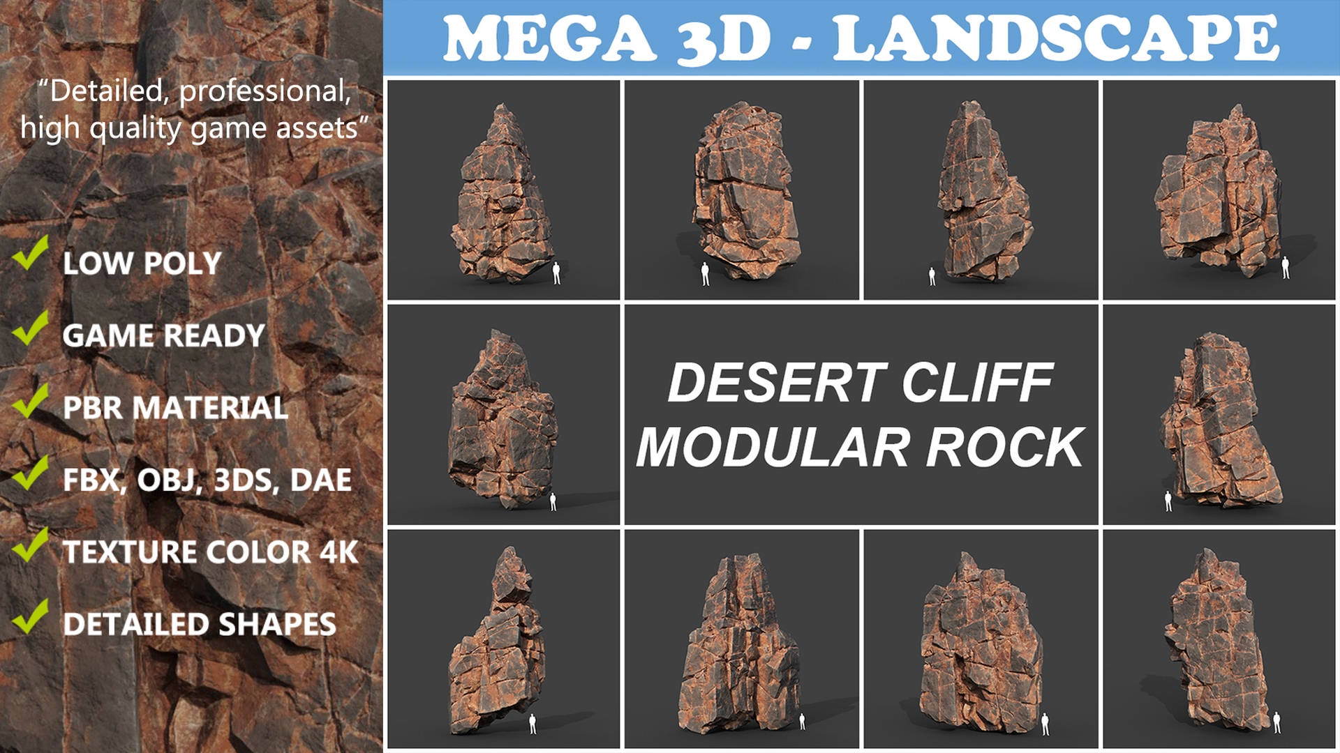 Low poly Desert Cliff Modular Rock 220101 low | Fab