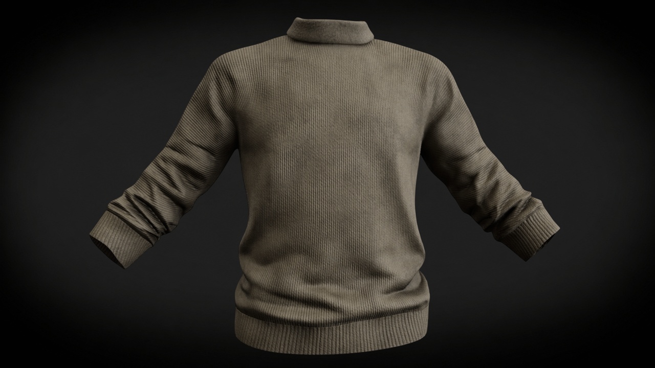 Media 1 for listing Parametric Turtleneck Ribbed Knit Pullover Sweater – MetaHuman Compatible