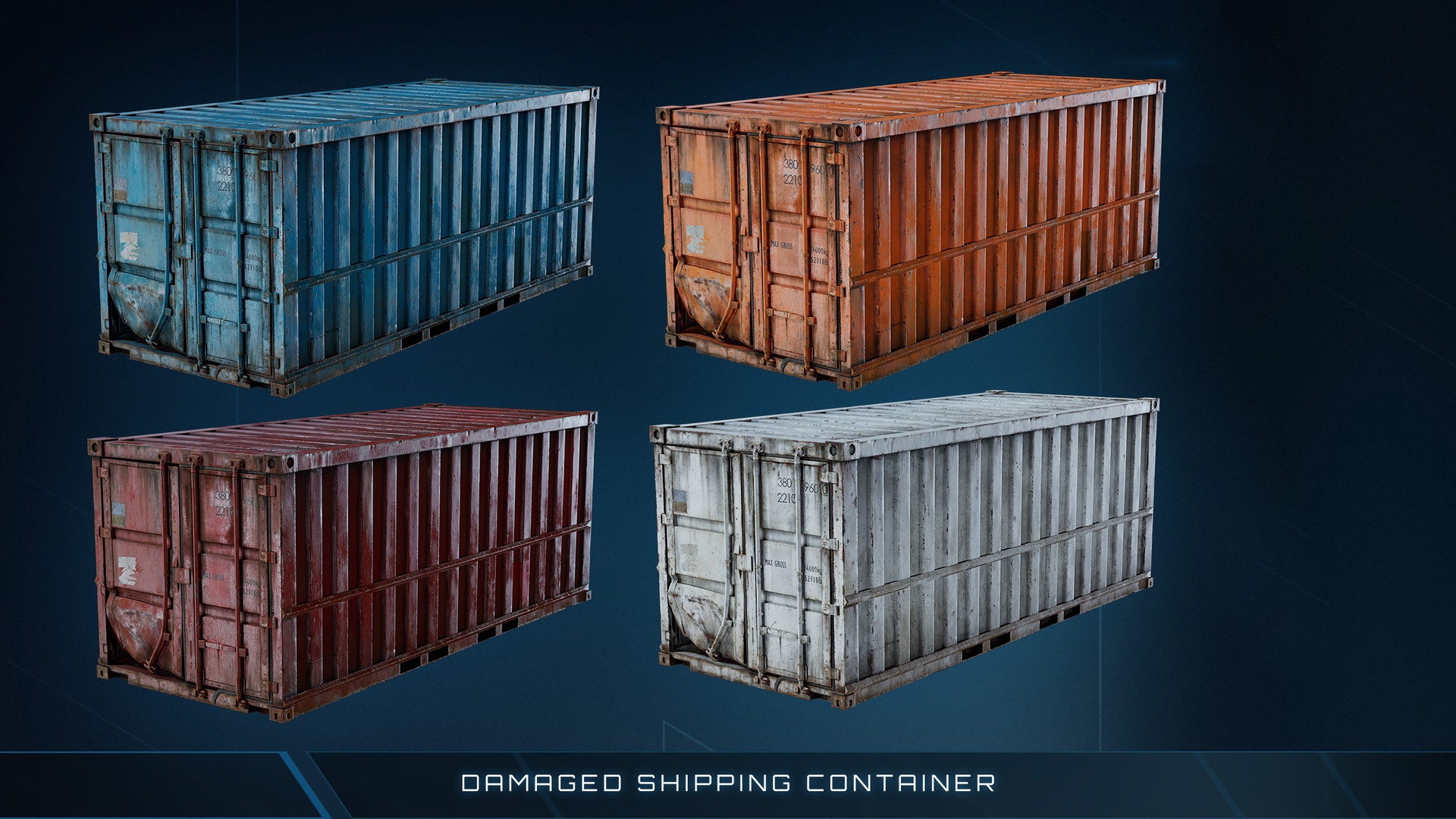 Media 1 for listing Damaged Shipping Container – Game Ready PBR | 4 Color Variations + Unreal Shader