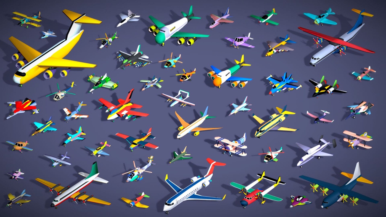 Media 1 for listing 51 Stylized Low Poly Air Vehicles Mega Pack — Planes, Helicopters & Fighter Jets