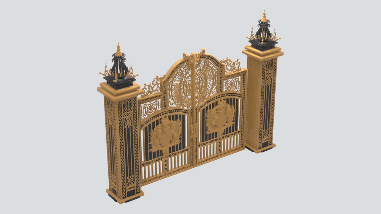 Media 1 for listing Ornate European Wrought Iron Gate with Gold Detailing 3D Model