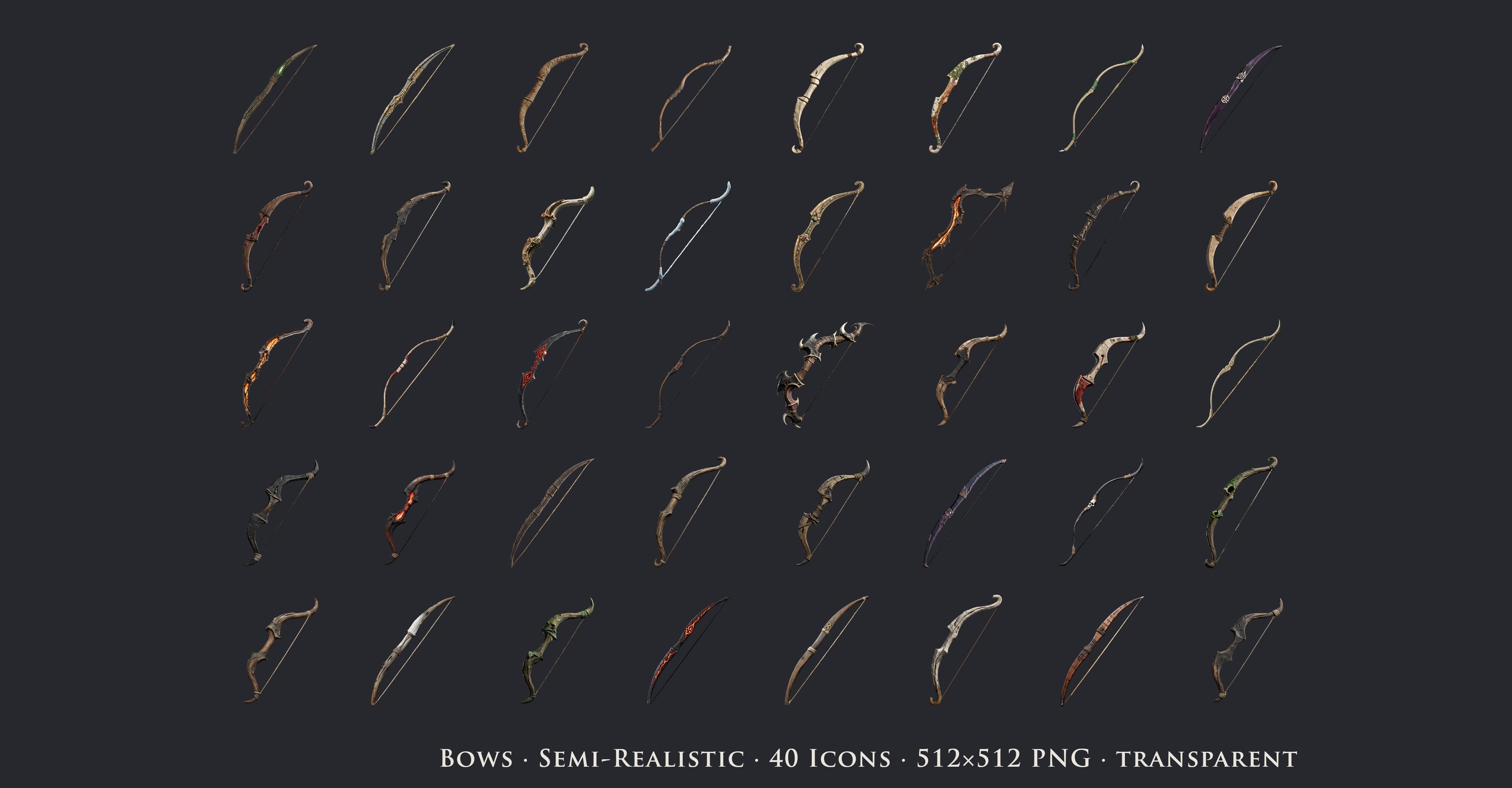 Media 1 for listing Bows - 40 Semi-Realistic Icons [512x512 HD]