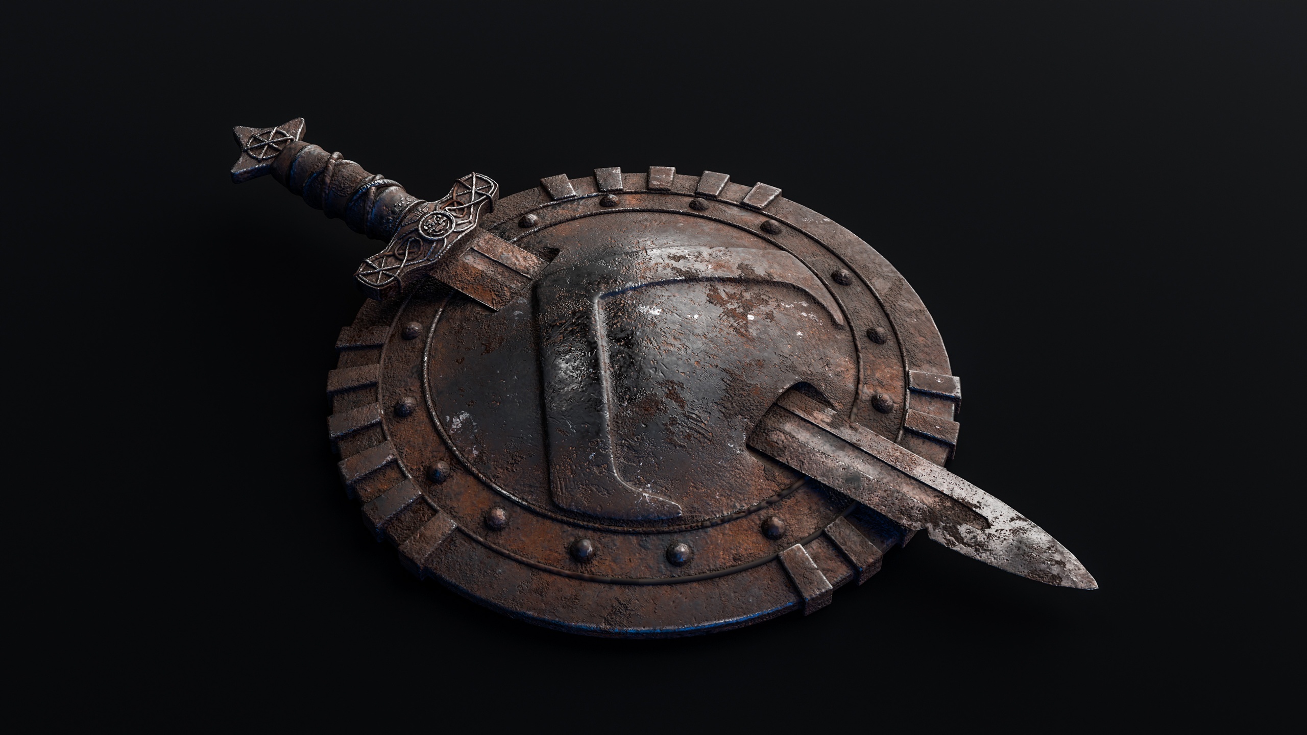 Media 1 for listing Medieval Rusty Shield with Sword