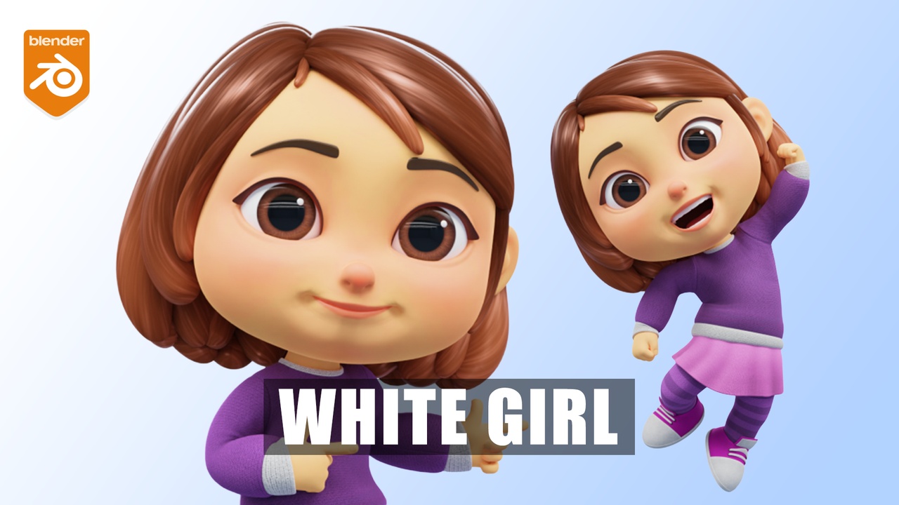 Media 1 for listing Cartoon White Girl Rigged Low-Poly