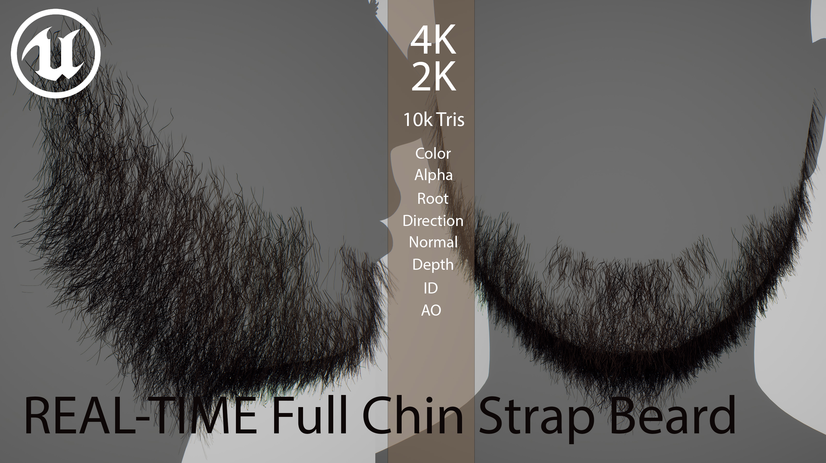Real-Time Full Chin Strap Beard - Haircards / Low-Poly Facial Hair | Fab