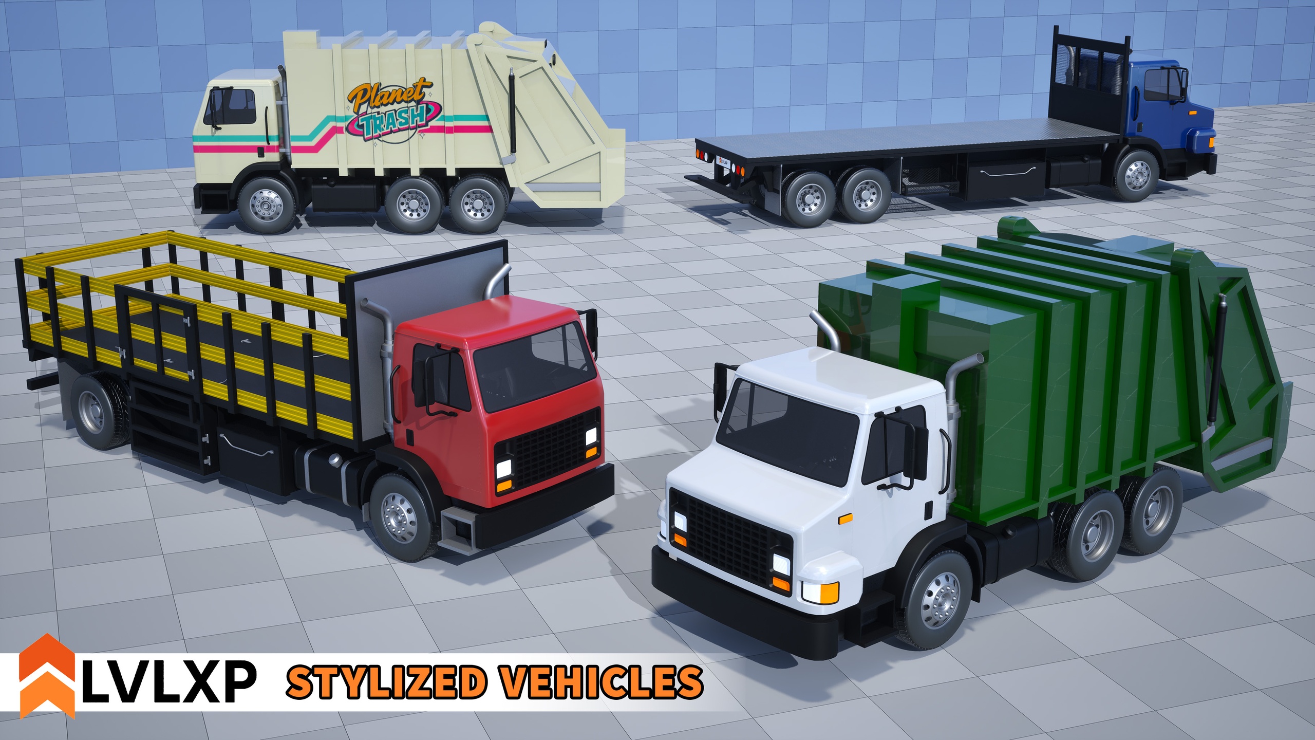 Media 1 for listing Stylized Drivable Vehicles -  Garbage Truck "Garbotron" & Flatbed "Flatty"