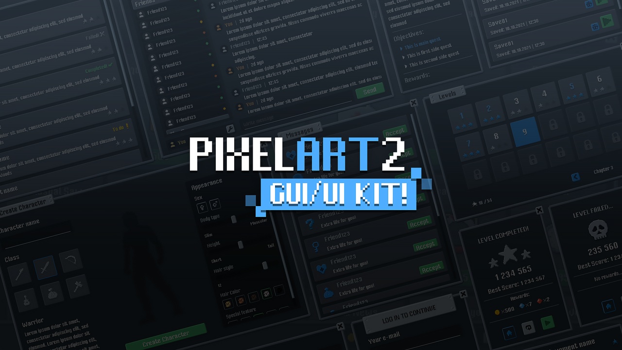 Media 1 for listing Pixel Art GUI 2 - User Interface full kit / Main Menu + widgets + icons