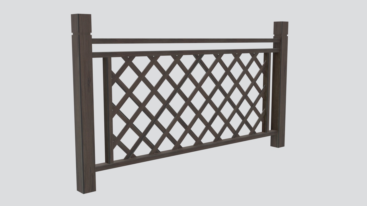 Media 1 for listing Dark Walnut Wood Railing with Diamond Lattice Infill and Square Posts 3D Model