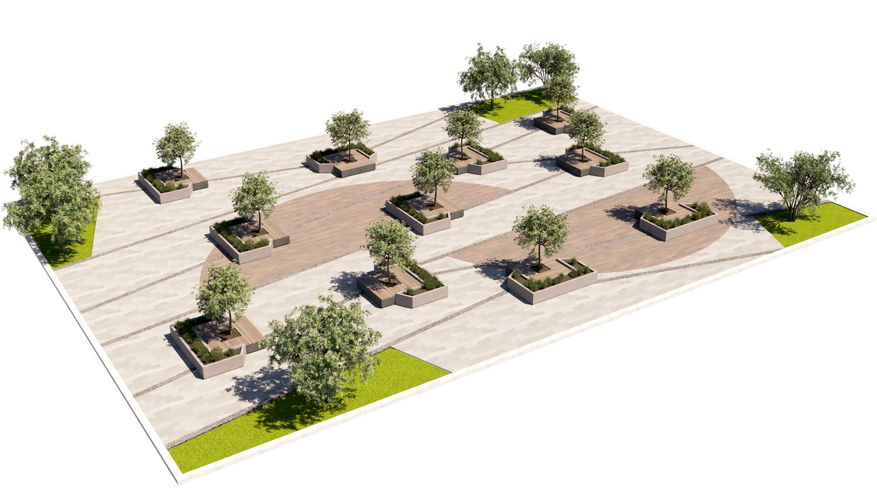 Media 1 for listing Urban Pedestrian Plaza Design with Trees and Integrated Benches