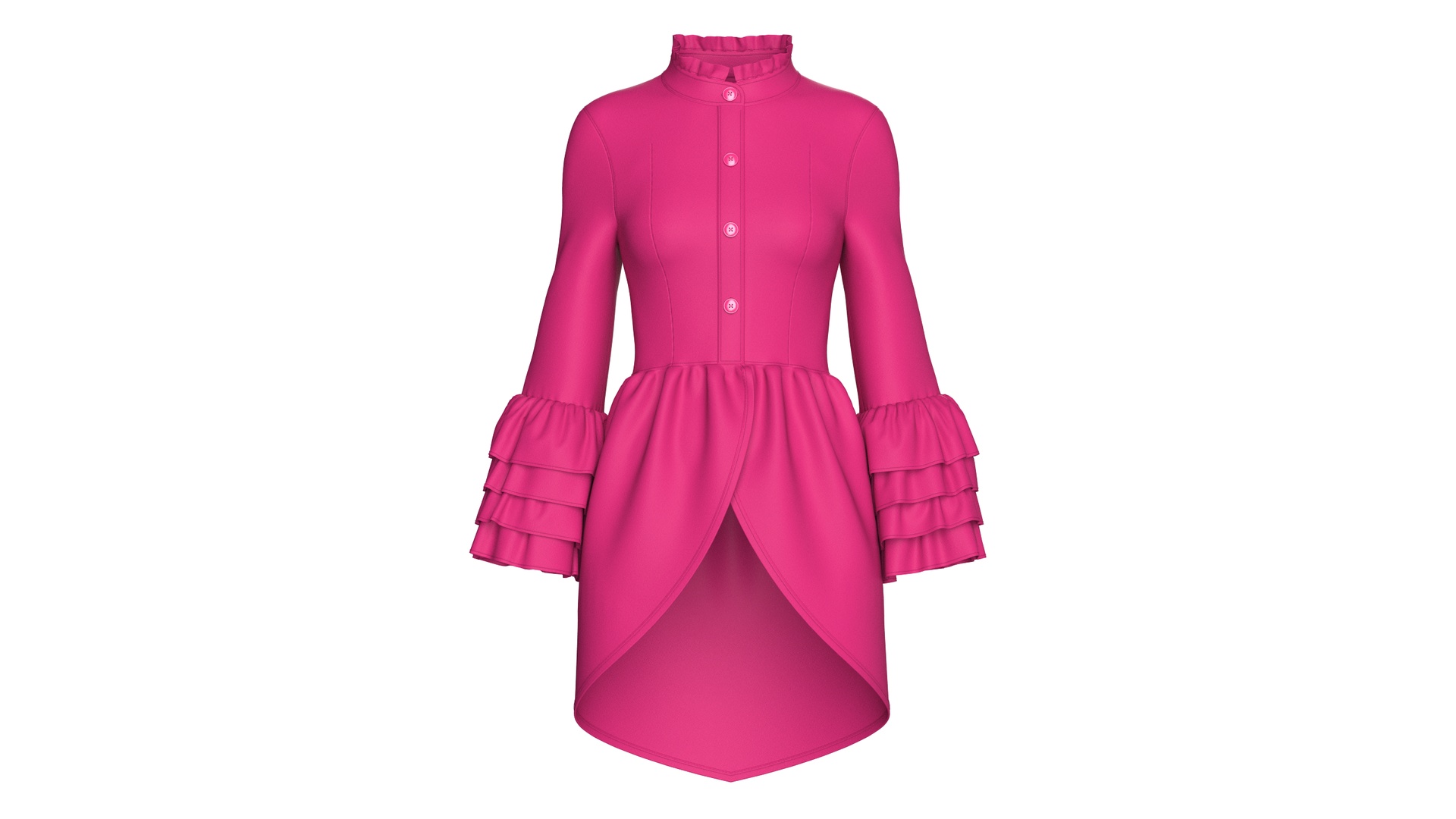 Media 1 for listing Girls Ruffled Stand Collar High - Low Top | High Poly