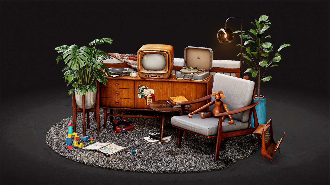 Media 1 for listing Retro Mid-Century living room Asset pack┃Season 1