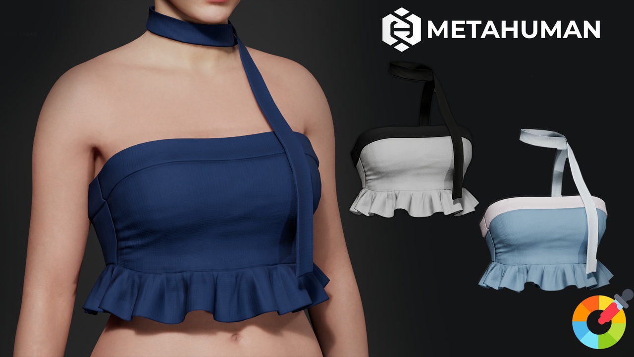Media 1 for listing Frilly Ruffle Tube Top - Parametric Metahuman Clothing | Recolorable