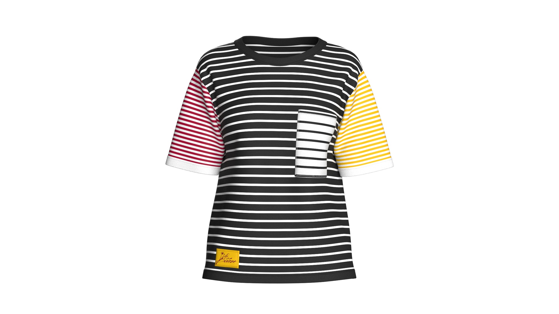 Media 1 for listing Girls Color Block Striped T-Shirt With Chest Pocket | High Poly