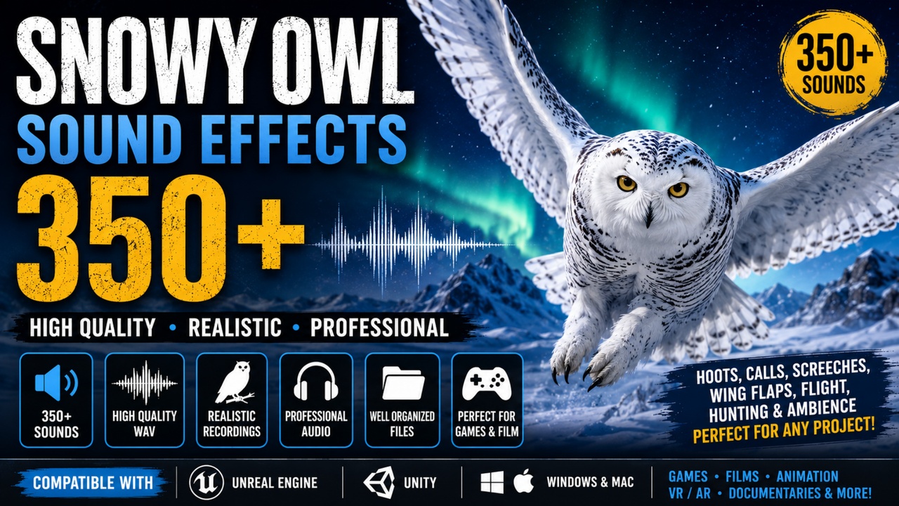 Media 1 for listing Snowy Owl Sounds 350+ Sound Effects FX – Hoots, Calls, Screeches & More