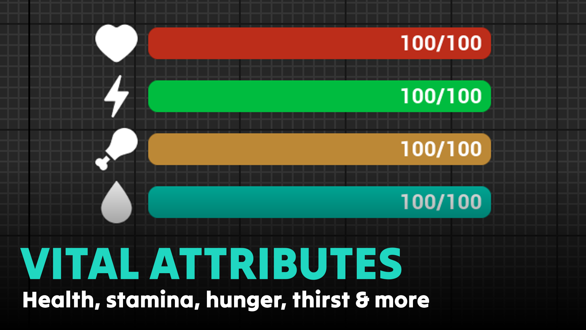 Vital Attributes System (Health, Stamina, Hunger & Thirst) | Fab