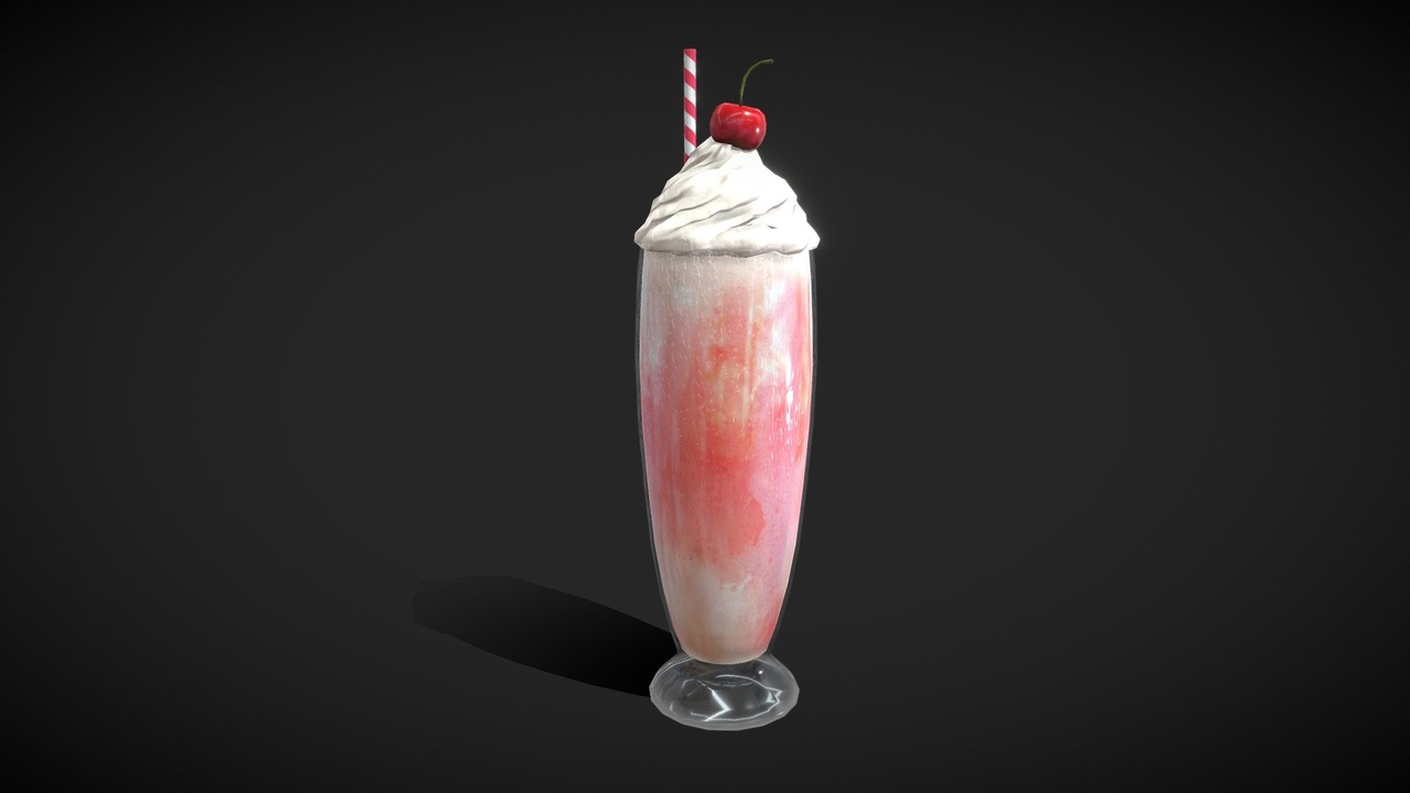 Media 1 for listing Milkshake with Cherry / Cupid Float / Italian Soda - Low Poly Beverage Model