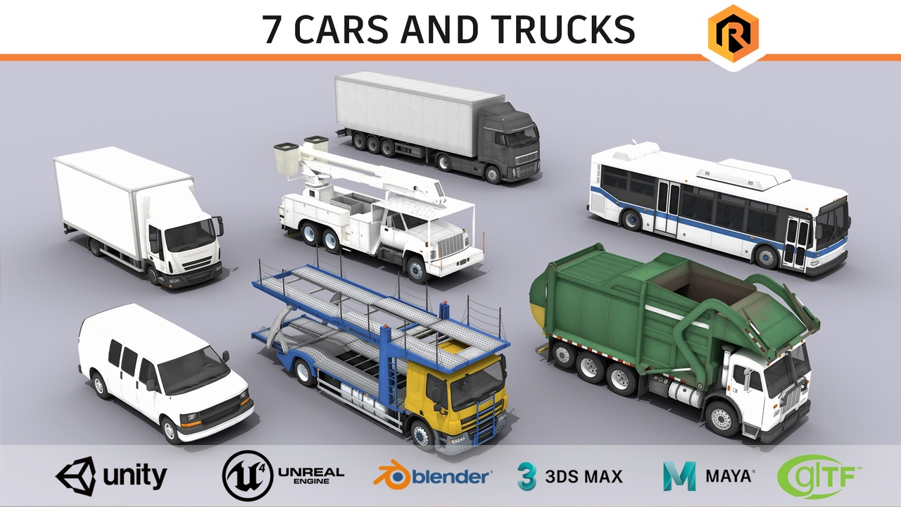 Медиа 1 для объявления 7 Low-Poly Cars and Trucks Collection