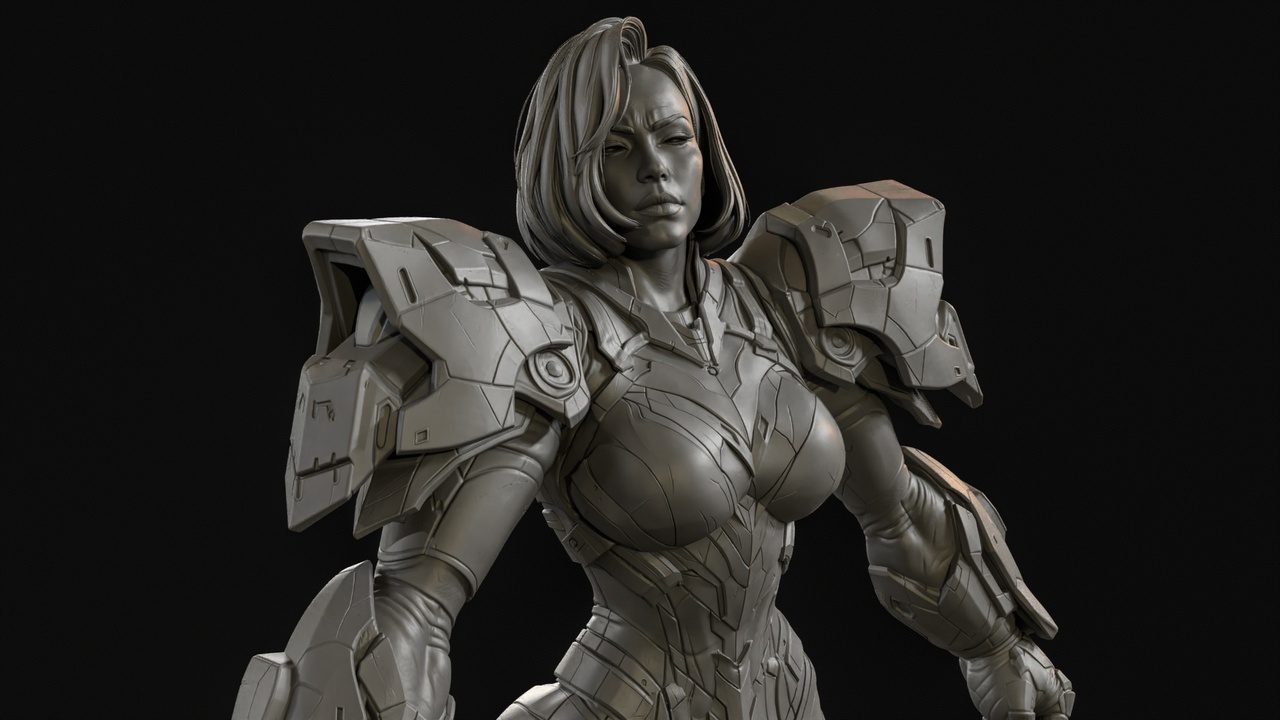 Media 1 for listing Sci-Fi Armor Woman 3D Print Ready Figurine