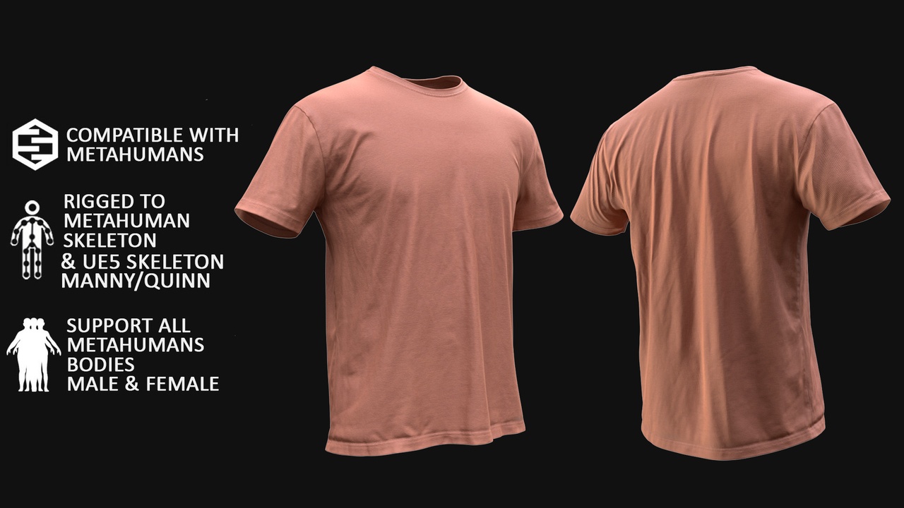 Media 1 for listing T-shirt Metahuman 3D model 31 - MH & UE5 Skeletons - Rigged