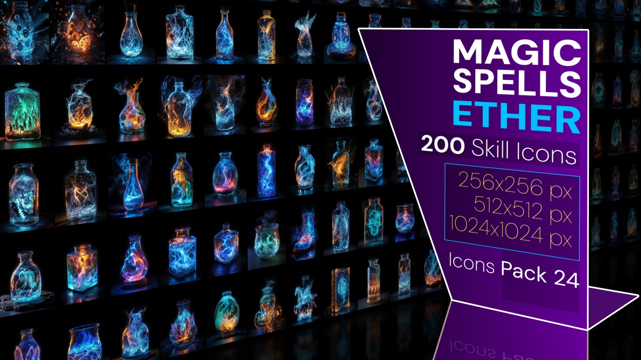 商品 200 Magic Spell Icons Pack 24 - Ether 的媒体 1