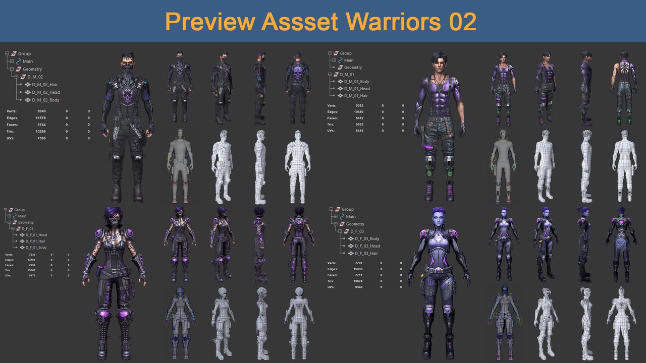 Media 1 for listing Asset - Character Warriors 02 - Ready for game 3D Model Collection