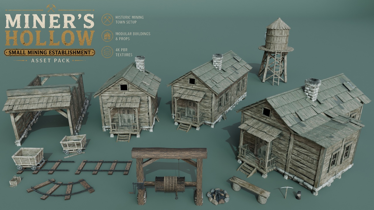 Media 1 for listing Miner’s Hollow – Historic Mining Town Asset Pack ⛏️