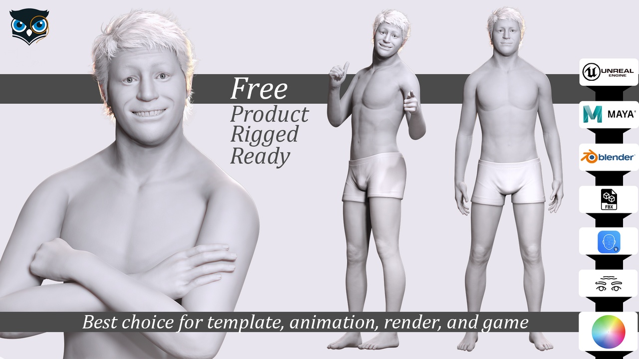 Media 1 for listing Free Rigged 3D Male Character Game Animation Ready