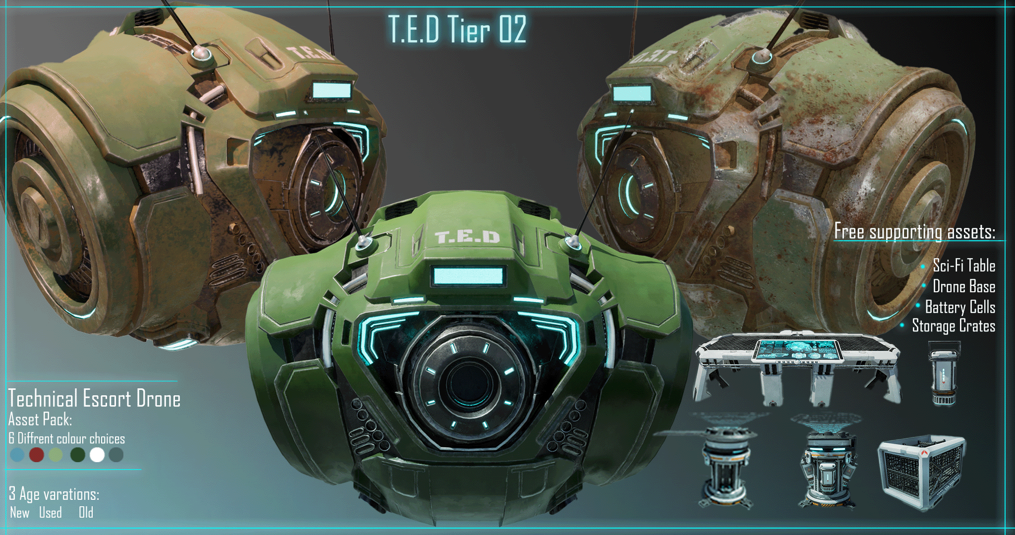 Technical Escort Drone Tier 2 (T.E.D) Sci-Fi Asset Pack | Fab