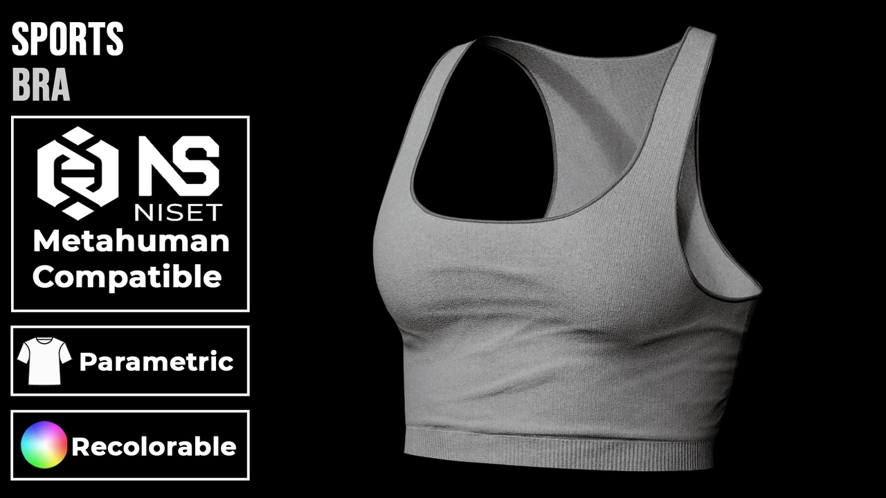 Media 1 for listing Sports Bra 01 - Recolorable Parametric Racerback Bra for Metahuman MH UE5 MH