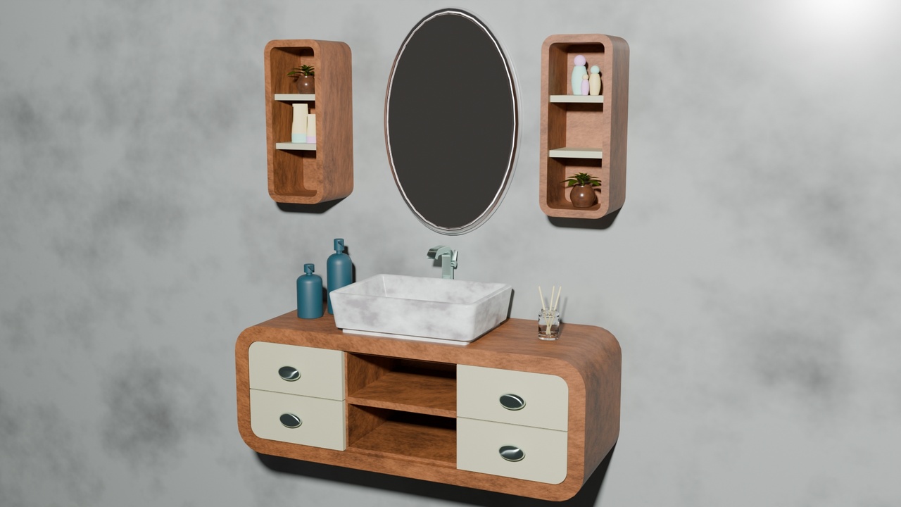 Media 1 for listing Bathroom Interior Pack – Vanity, Mirror & Decor | Blender Assets
