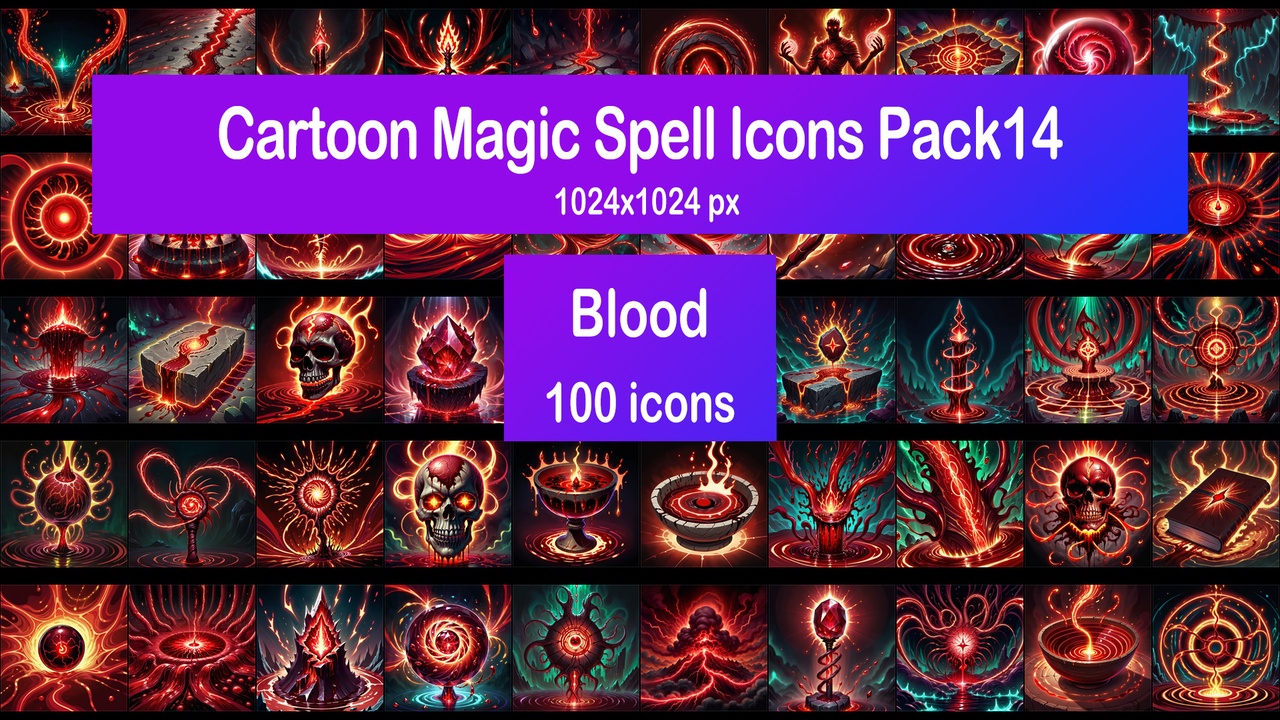 Media 1 for listing Cartoon Magic Spell Icons Pack14 - Blood