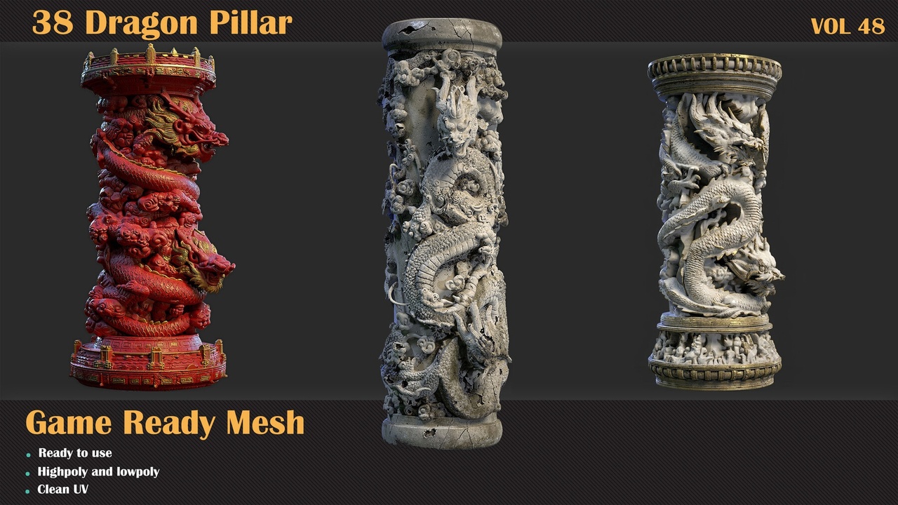 Media 1 for listing 38 Dragon Pillar 3DMeshes - VOL 48
