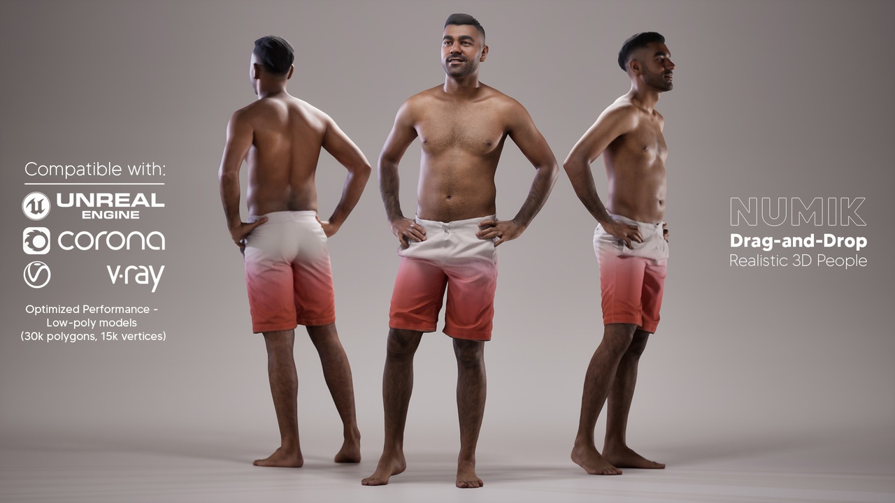 Media 1 for listing Inder 1240 3D People Asian Man Swimwear Standing