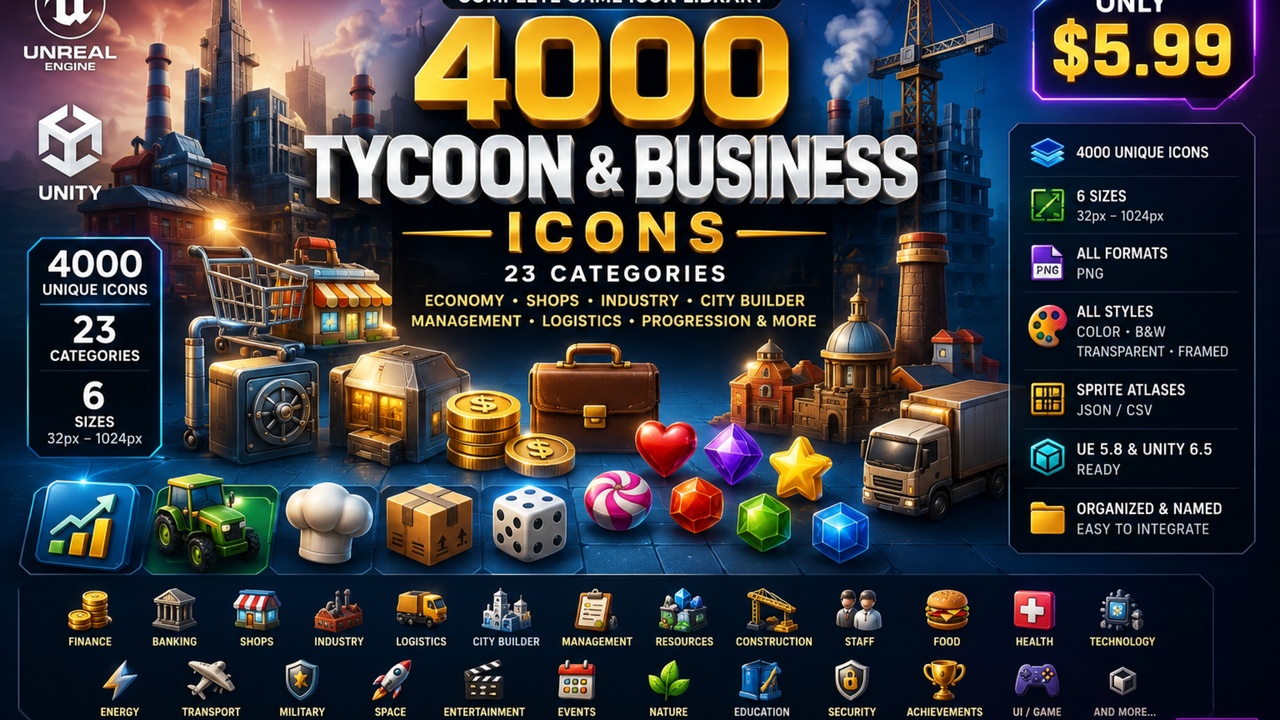 Media 1 for listing Tycoon & Business Icons | 4000 Pack | Economy, Shops, Industry & City Builder