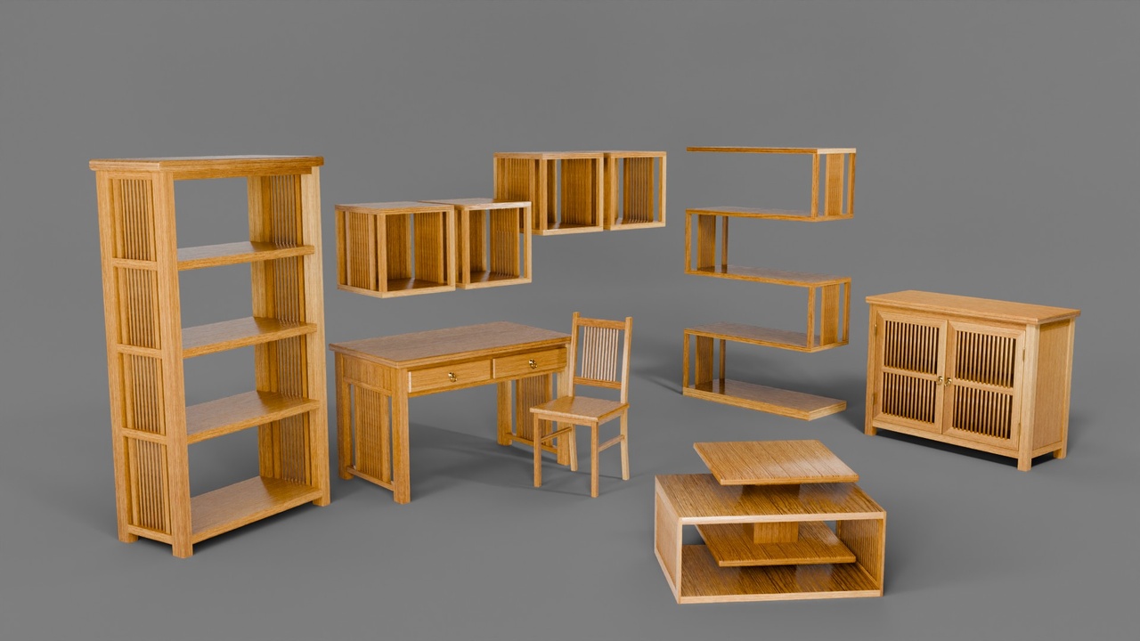 Media 1 for listing Stylized Slatted Wooden Furniture Bundle