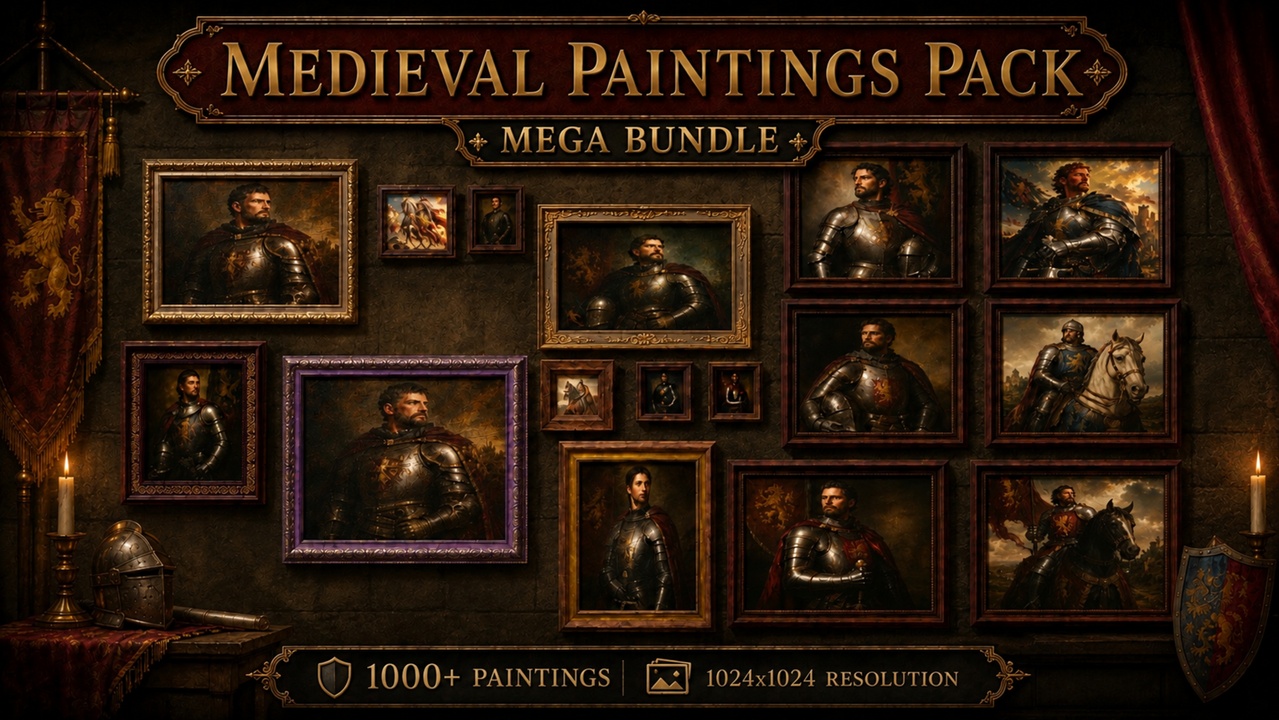 Media 1 for listing Medieval Paintings Collection — 50 Framed Wall Art Props