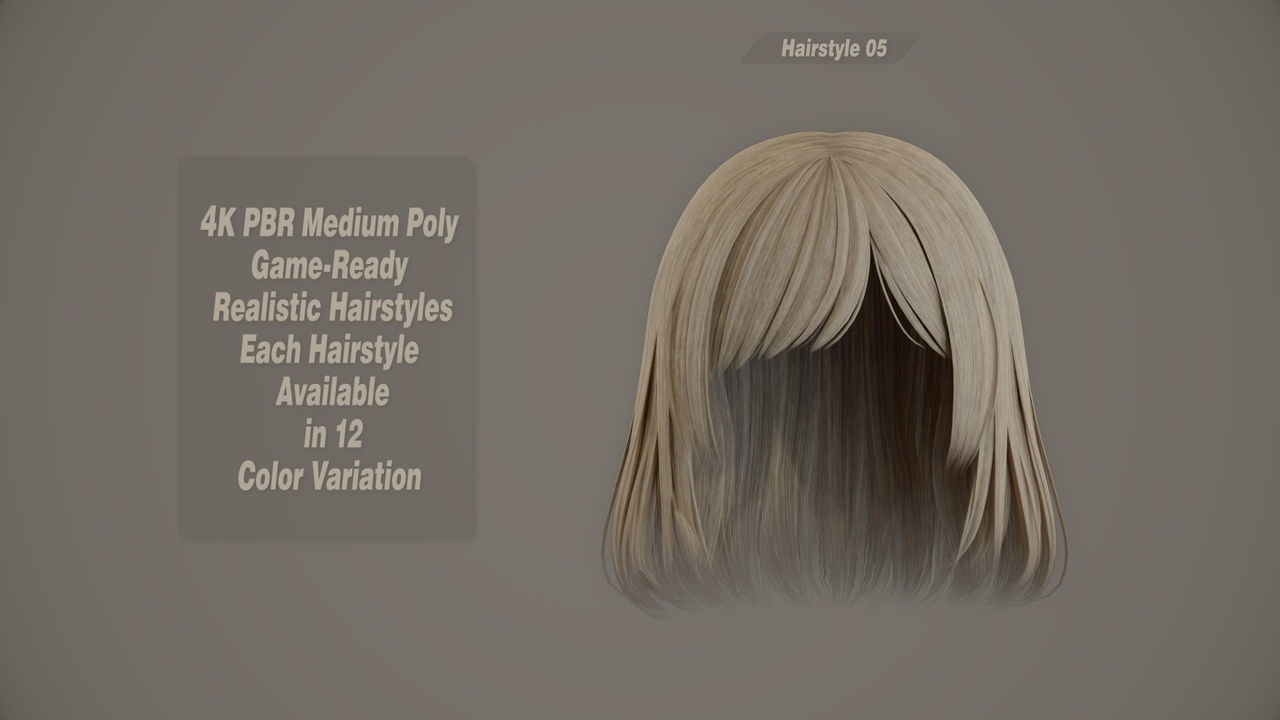 Media 1 for listing Realistic Hair Game Ready | 12 Colors | 4K PBR | v5