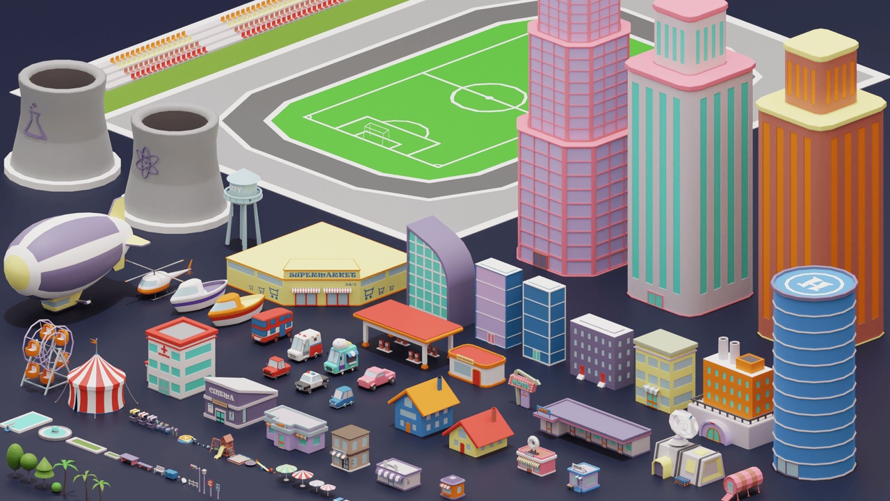 Media 1 for listing Low Poly City Pack – Buildings, Roads & Urban Props